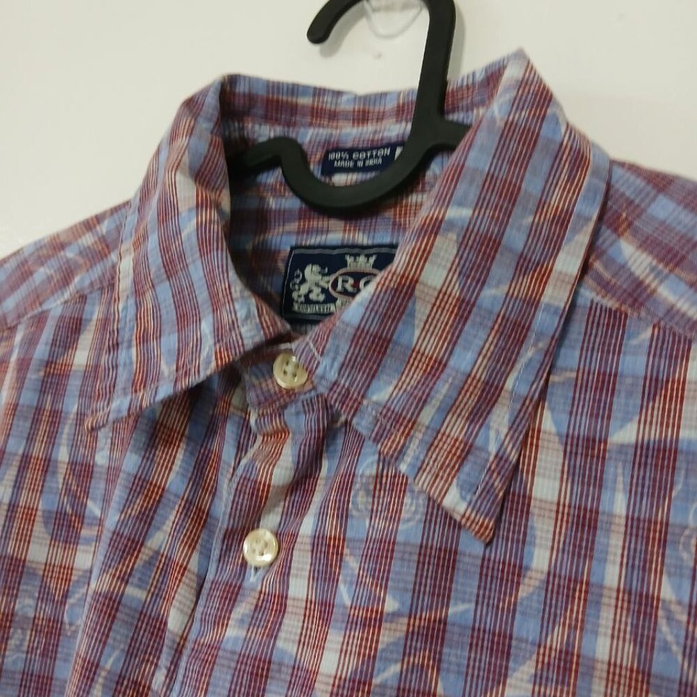 R&G Men’s Plaid Shirt L 100% Cotton Short Sleeve - Picture 7 of 11